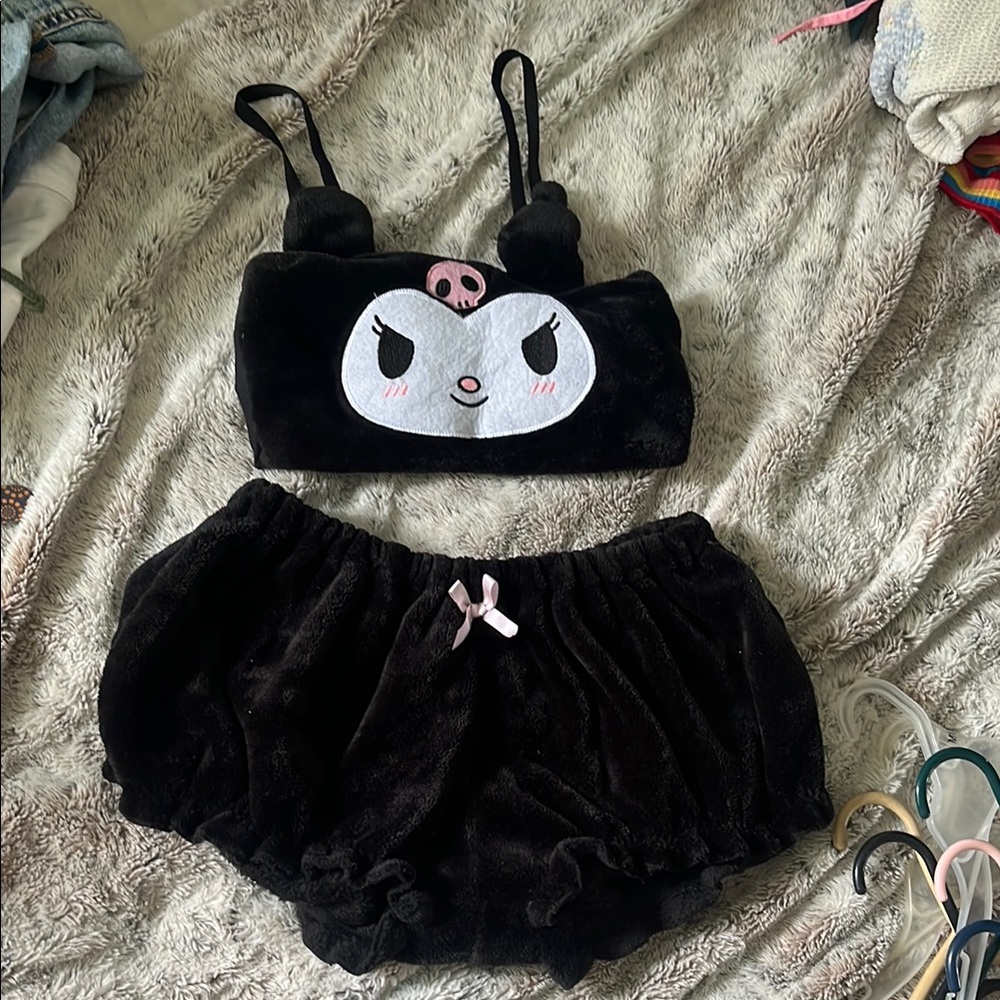 Black Kuromi Crop Top and Shorts Set